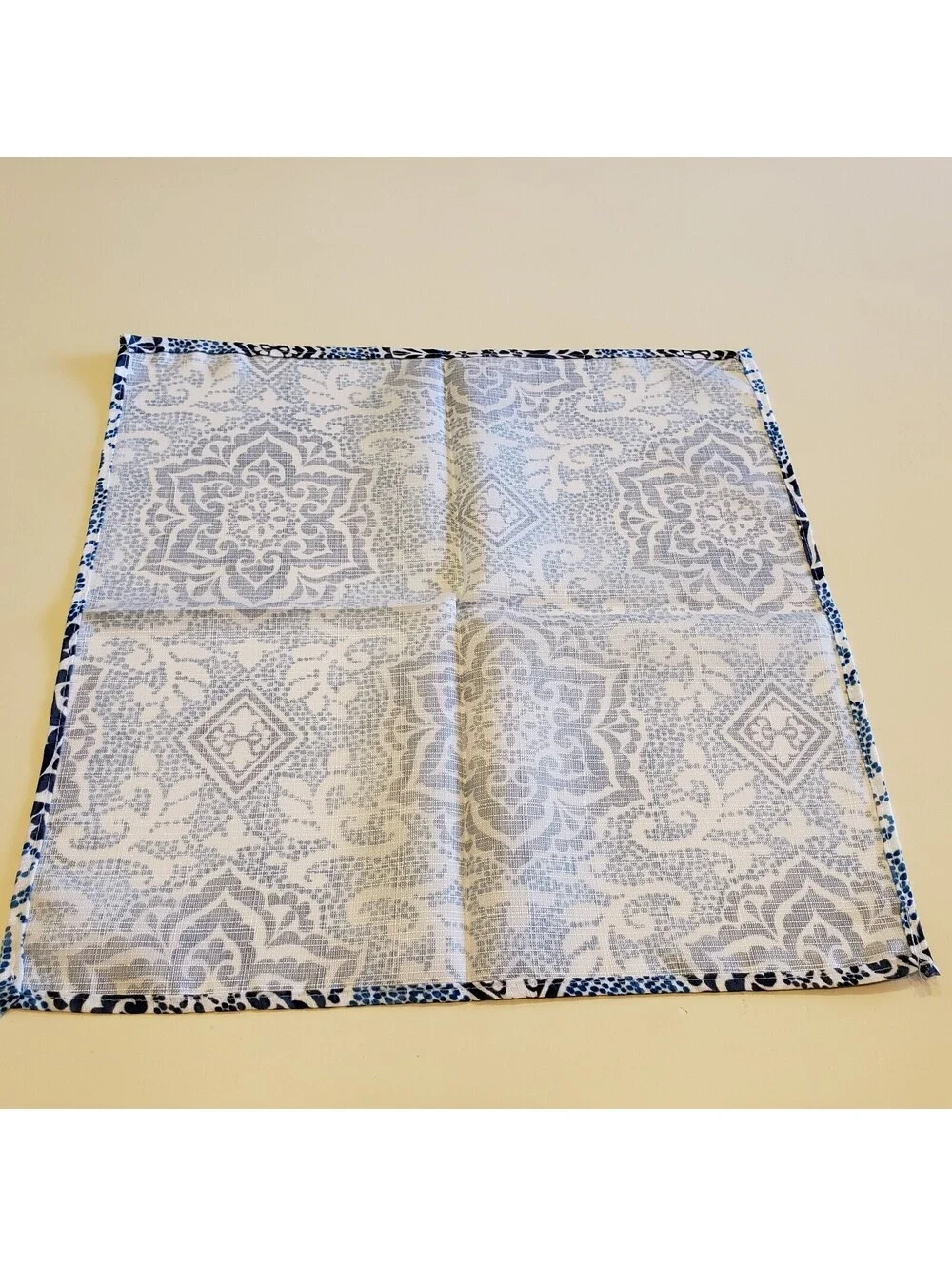 Waverly Napkins Blue White Batik Style Boho Polyester 18x18 Mandala QTY 8